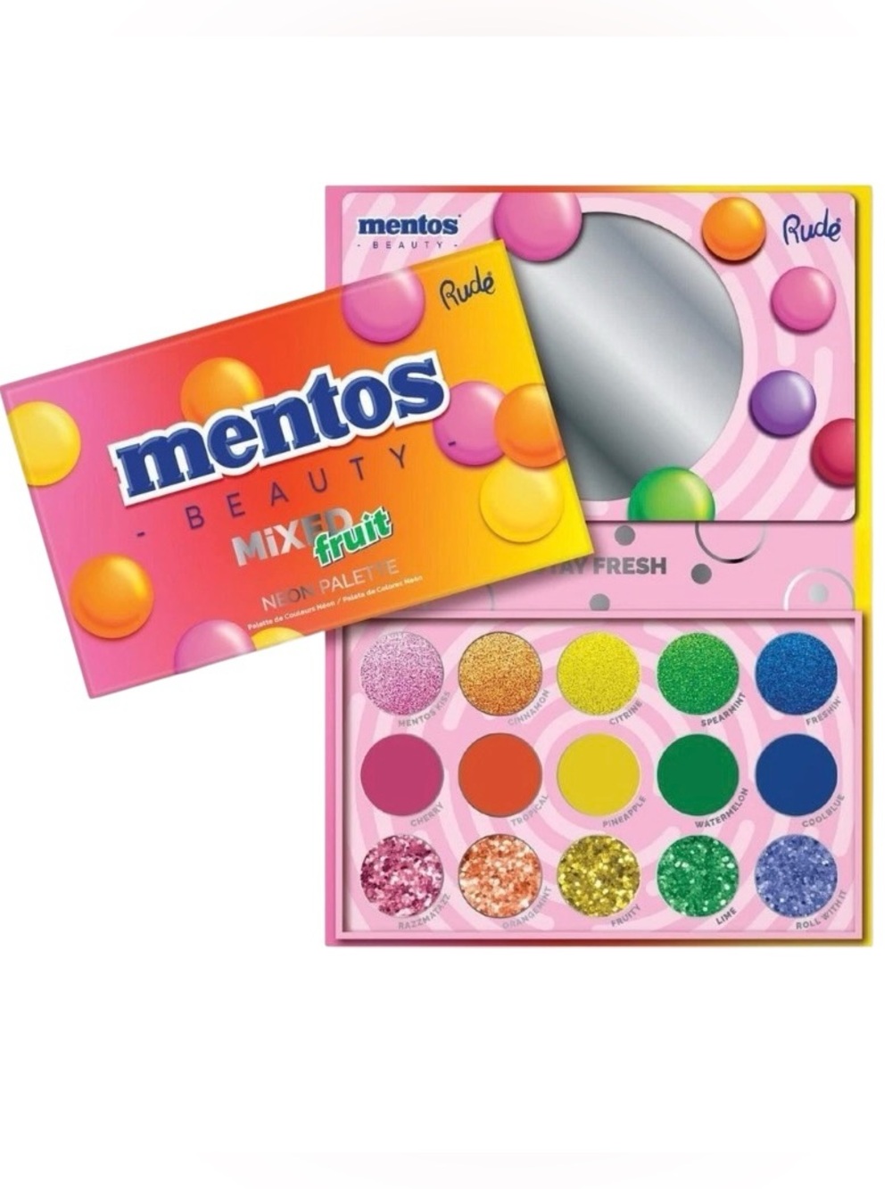 NEW Rude x Mentos Mixed Fruit Neon Eyeshadow 15 Shade Glitter Shimmer Palette